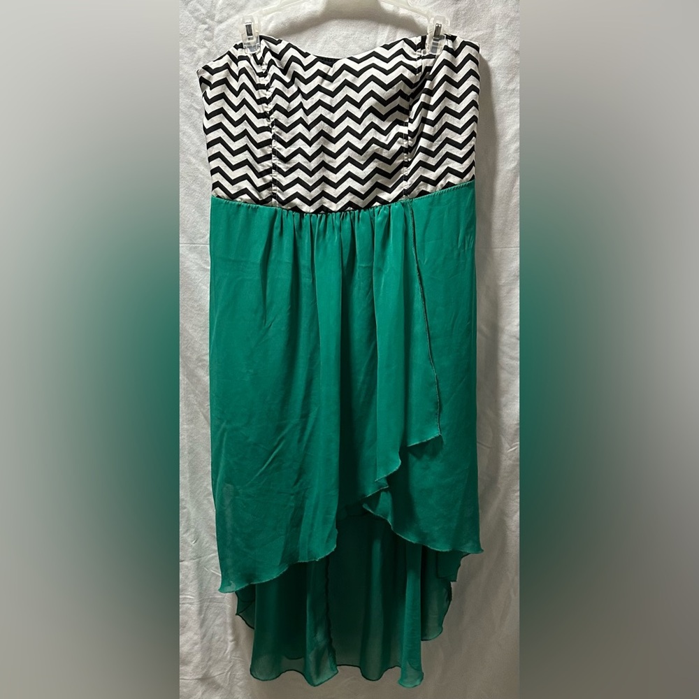 Strapless Chevron Black and Teal Dress Size 1x